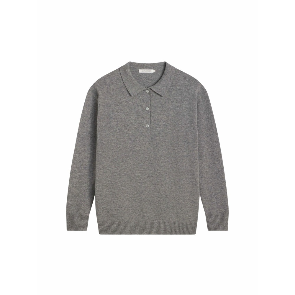 Almina Concept Lightweight Wool Polo Gray Long Sleeve Sweater NWT $248 S